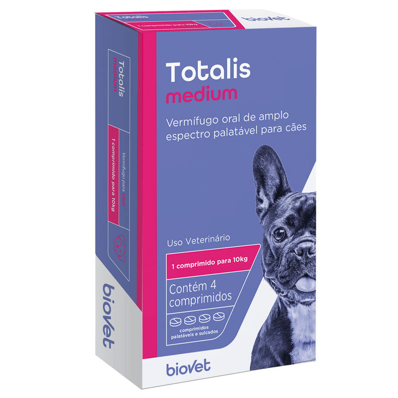 Totalis Vermífugo Medium para Cães de 10kg Biovet 4 Comprimidos