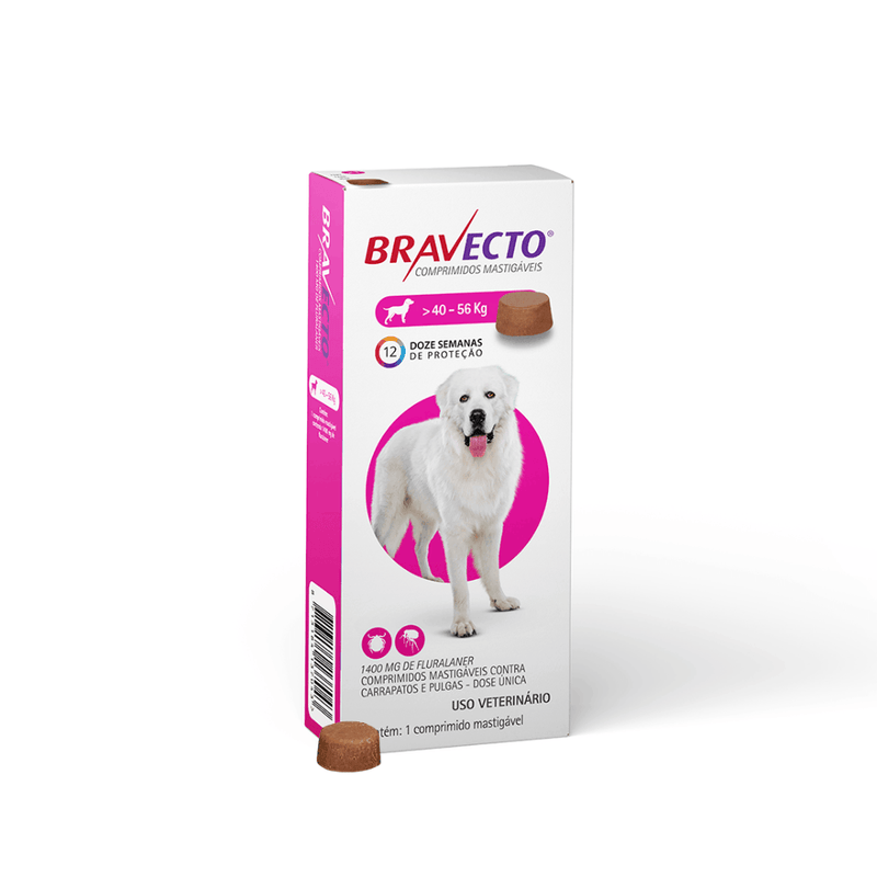 Antipulgas E Carrapatos 1400mg Para Cães de 40 A 56kg Bravecto 1cpr