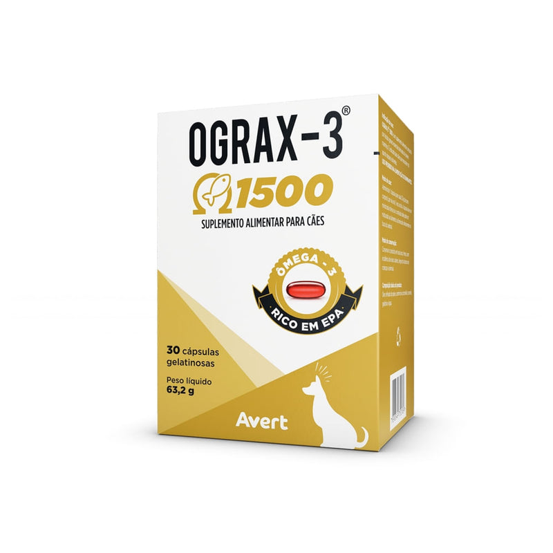 Suplemento Ograx-3 1500mg Para Cães E Gatos Avert com 30 Cápsulas