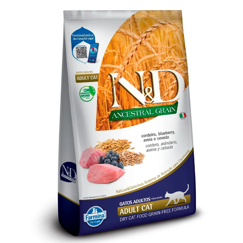Ração Farmina N&D Ancestral Grain Cordeiro Blueberry Para Gatos Adultos 1,5kg