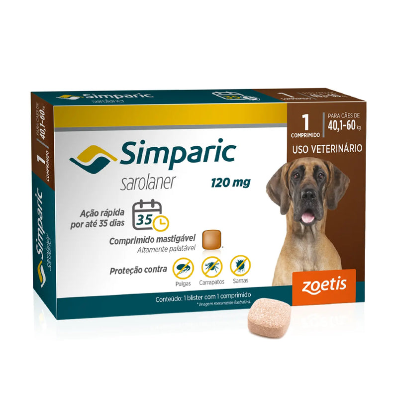 Simparic Antipulgas e Carrapatos para Cães de 10,1kg a 20kg Zoetis 3 Comprimidos