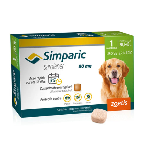 Simparic Antipulgas 20 Mg para Cães 5,1 A 10kg Zoetis 1cpr