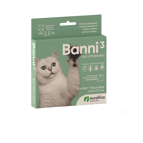 Banni Ourofino Gatos Até 2,5kg - Endectocida de Uso Tópico Externo - 01 Bisnaga 0,3ml