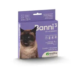 Banni Ourofino Gatos de 2,6kg Até 7,5kg - Endectocida de Uso Tópico Externo - 01 Bisnaga 0,9ml