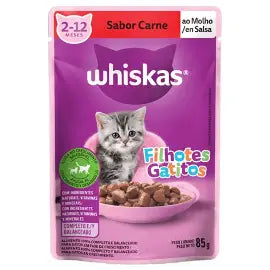 Ração Úmida Sachê Whiskas Gatos Filhotes Sabor Carne ao Molho 85g