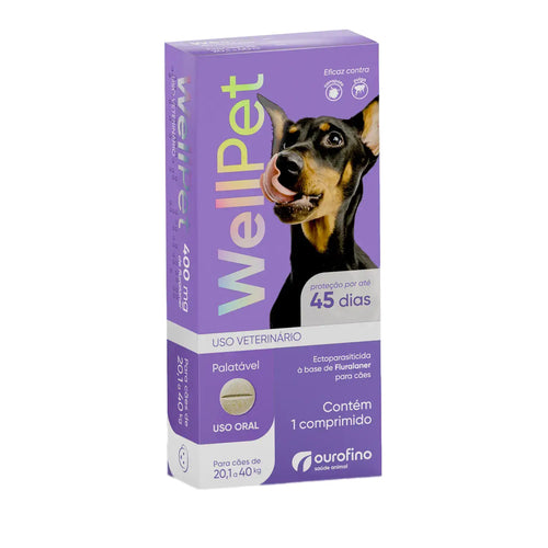 Antipulgas e Carrapatos 400mg Cães 20,1 a 40kg Wellpet 1 Comprimido