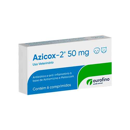 Antibiótico e Anti-Inflamatório Azicox 2 50mg Ouro Fino com 6 Comprimidos