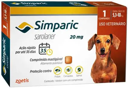 Simparic Antipulgas 20 Mg para Cães 5,1 A 10kg Zoetis 1cpr