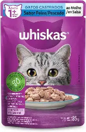 Ração Úmida Sachê Whiskas Gatos Adultos Castrados Sabor Peixe ao Molho 85g