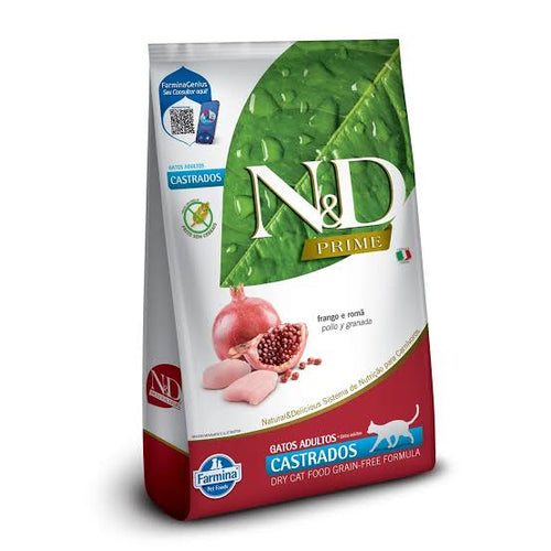 Ração Farmina N&D Prime Grain Free Frango Romã Para Gatos Adultos Castrados 1,5kg