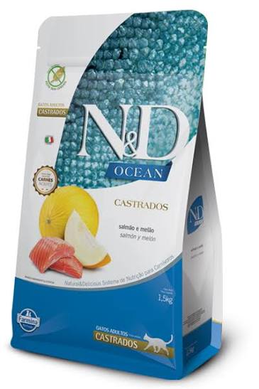 Ração Farmina N&D Ocean Salmão e Melão Para Gatos Adultos Castrados 1,5kg