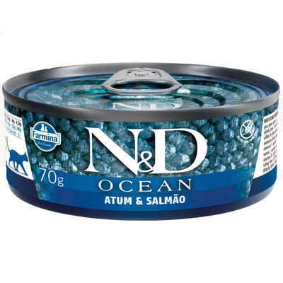 Lata Farmina N&D Ocean Para Gatos Adultos Atum e Salmão 70g