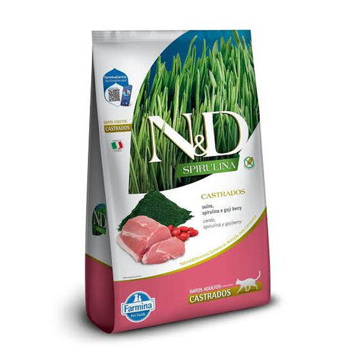 Ração Farmina N&D Spirulina Suíno Para Gatos Adultos Castrados 1,5kg