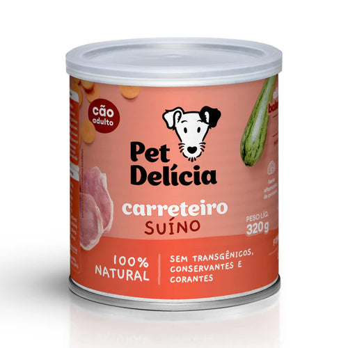 Alimentação Natural Para Cães Sabor Carreteiro Suíno Pet Delícia Lata 320g