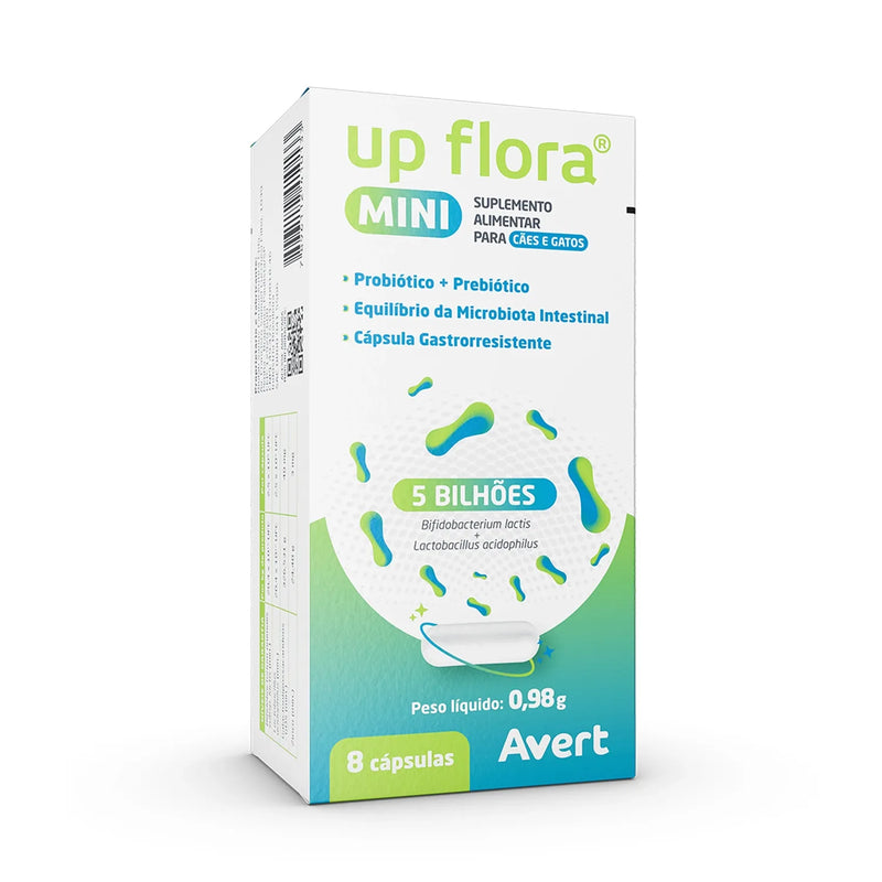 Suplemento Probiótico Up Flora Mini Para Cães e Gatos 8 Cápsulas