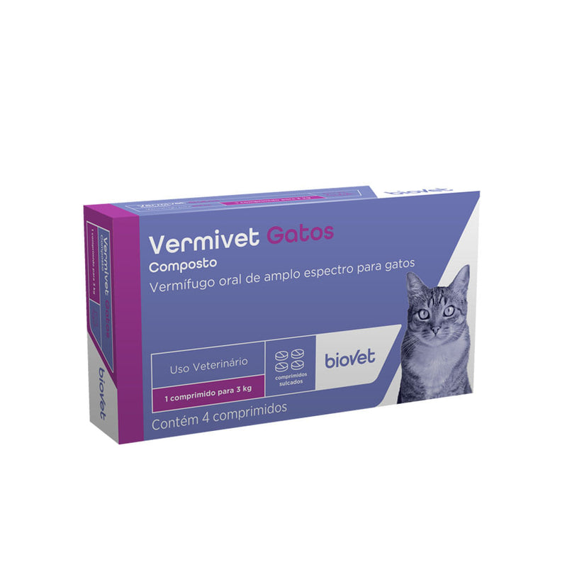 Vermivet Gatos 300mg Biovet com 4 Comprimidos