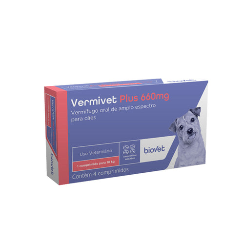 Vermífugo Biovet Plus para Cães 660mg Vermivet com 4 Comprimidos