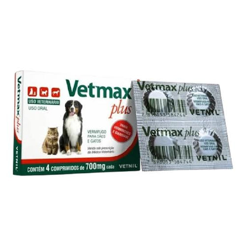 Vermífugo Plus Para Cães E Gatos Vetmax 4 Comprimido