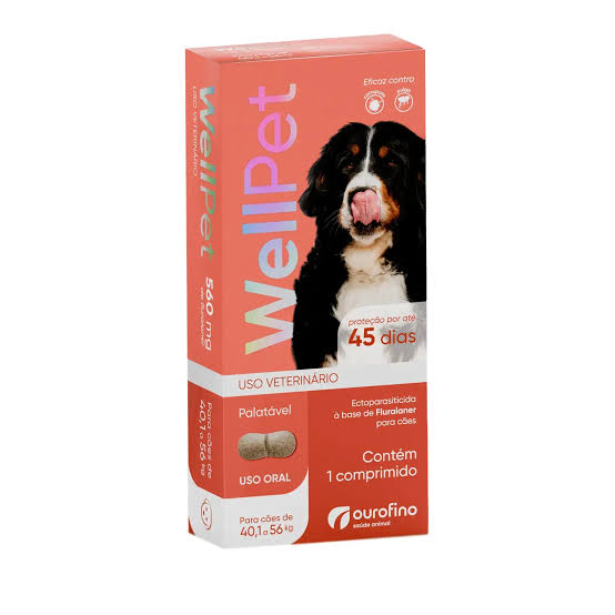 Antipulgas e Carrapatos Wellpet 560 Mg Para Cães 40,1 a 56 Kg Ouro Fino 1 Comprimido